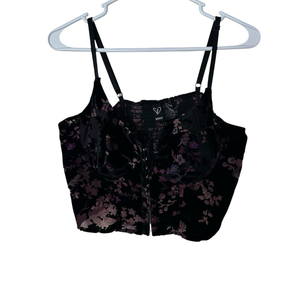 Windsor Velvet Burnout Floral Whimsigoth Bustier Crop Top Size L Witchy Y2K